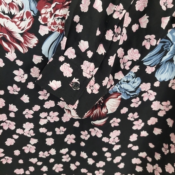 Gianni Bini Sz L Blouse Top Black Floral Colorful Deep V Neck Tunic Art to Wear - Picture 5 of 8